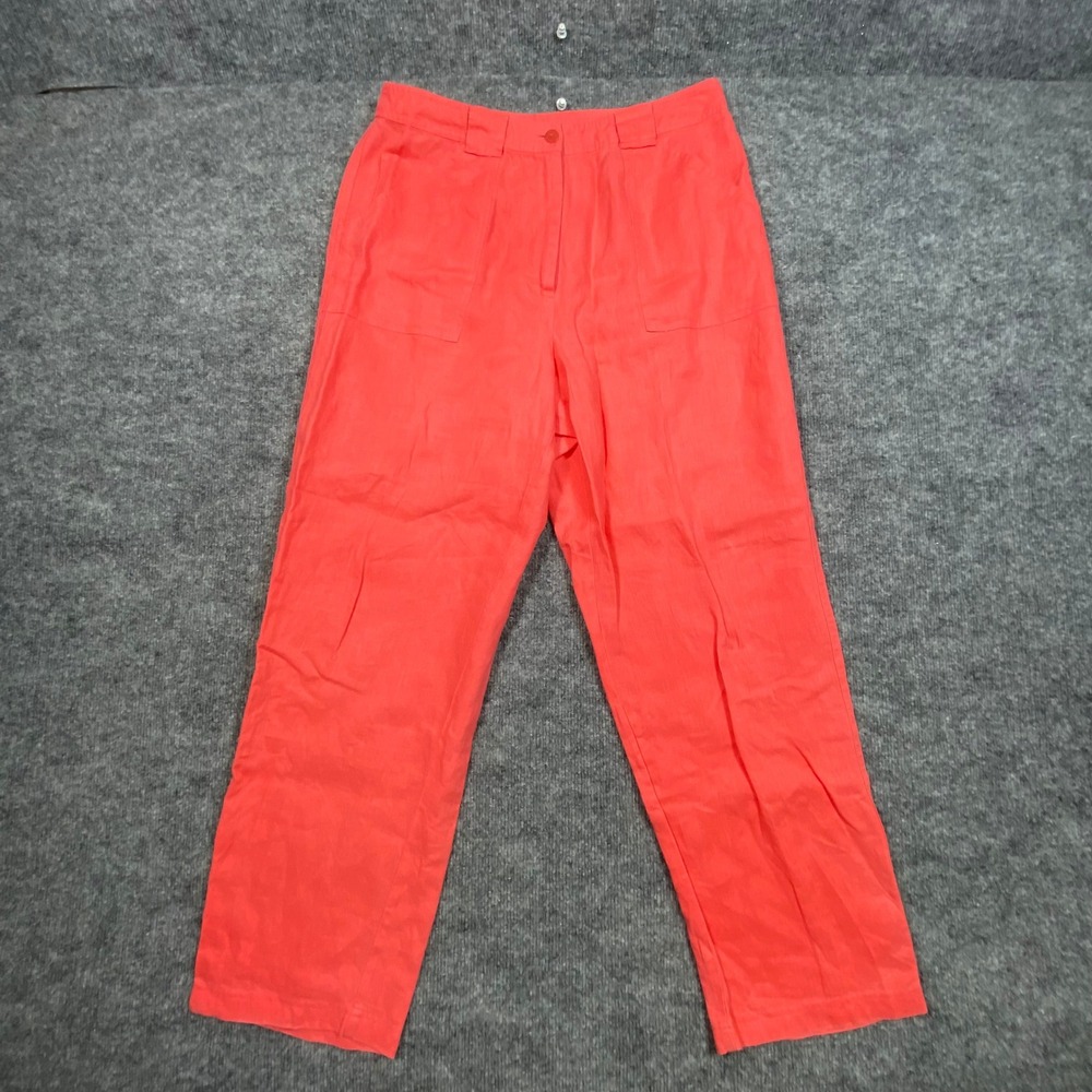 Studio Works Womens Coral Pink 100% Linen Straight Leg High Rise Pants Size M
